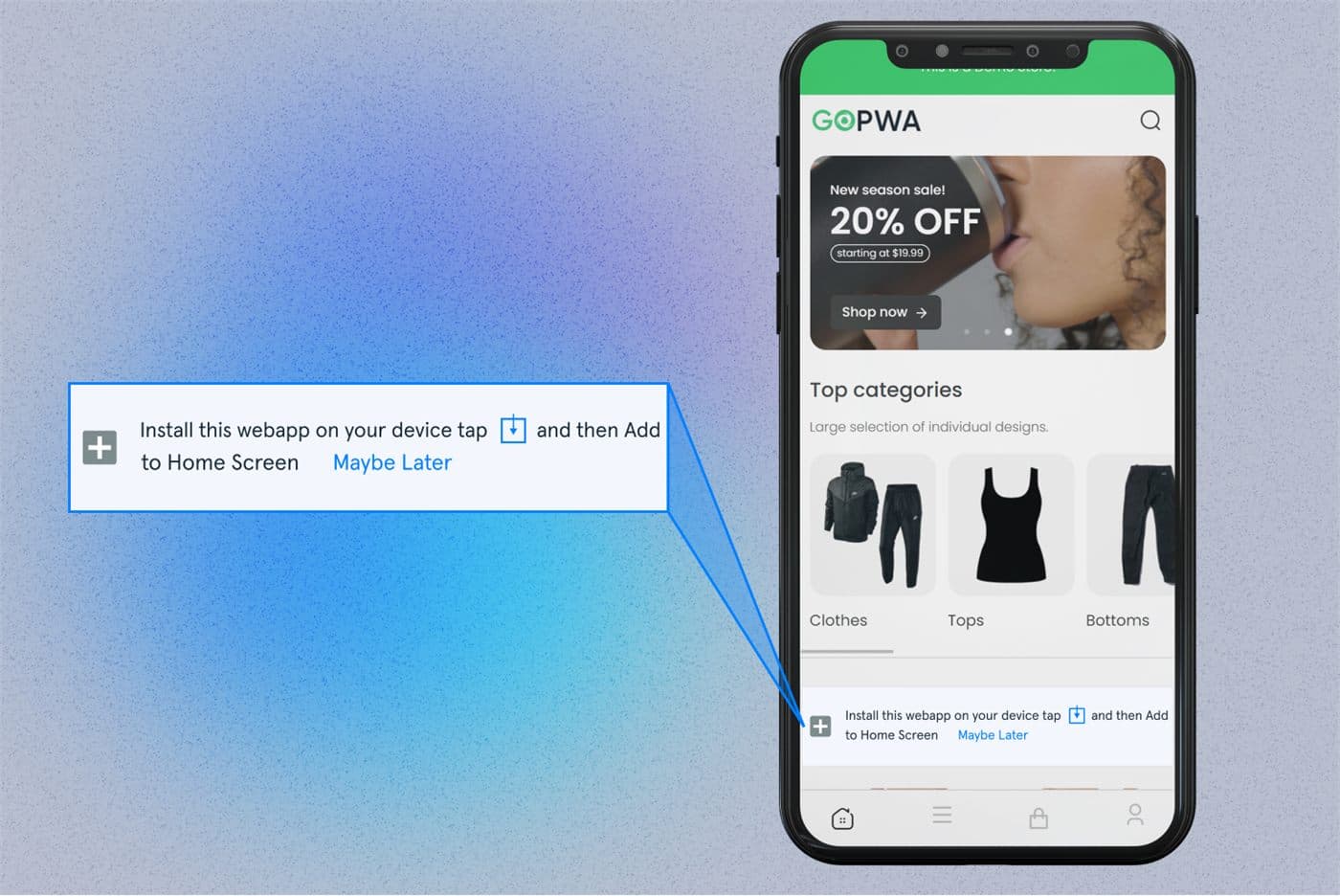 Add to Home Screen PWA install prompt on a Shopify store