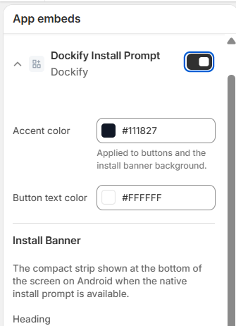 Turned on from the Shopify theme editor, like any other app block