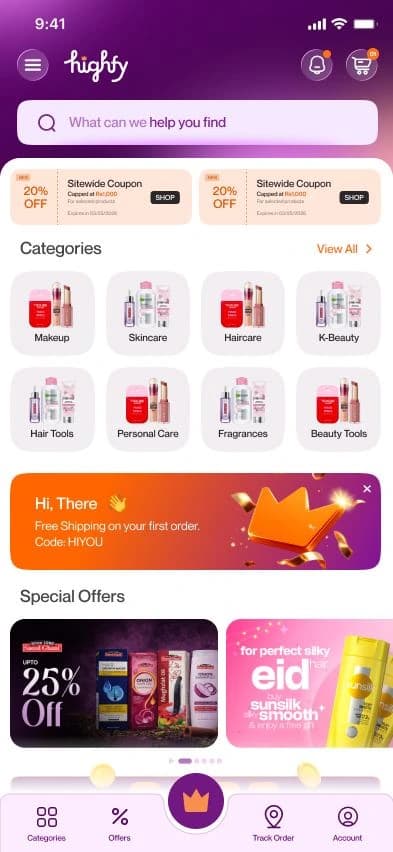 Highfy native app home screen